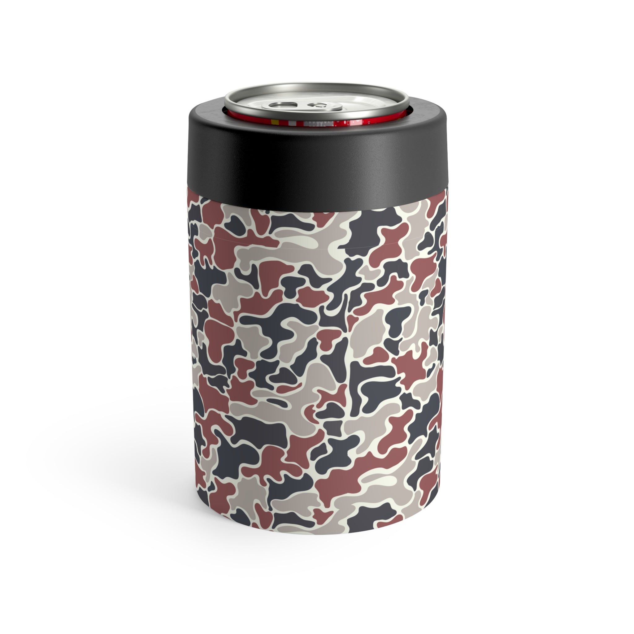 Crimson Grey Collegiate Camo Can Holder, Rustic Drink Insulator, Camping Accessory, Outdoor Party Favor, Unique Gifts for Him