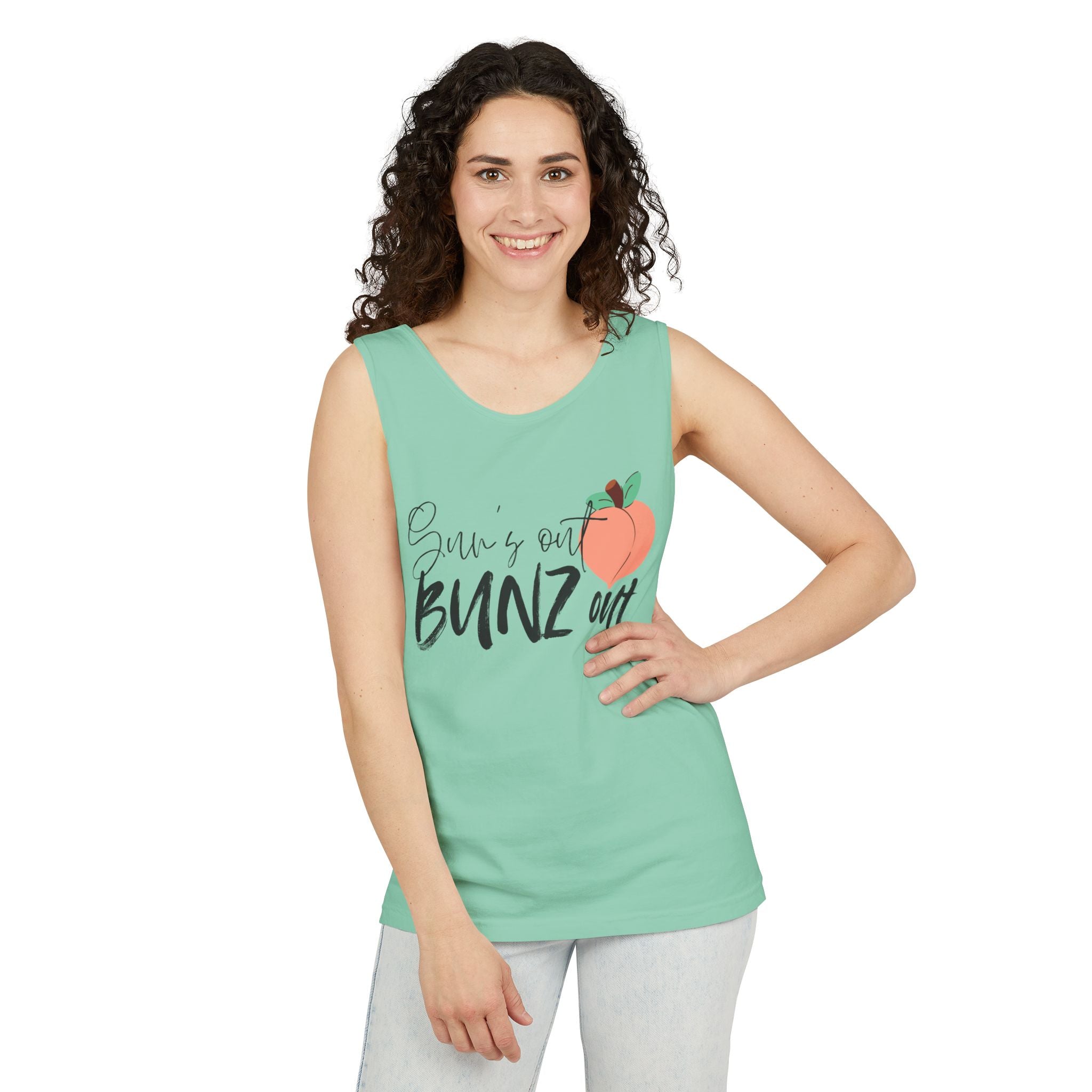 Sun’s Out Bunz Out Tank Top — Cute Peach Graphic Summer Tank