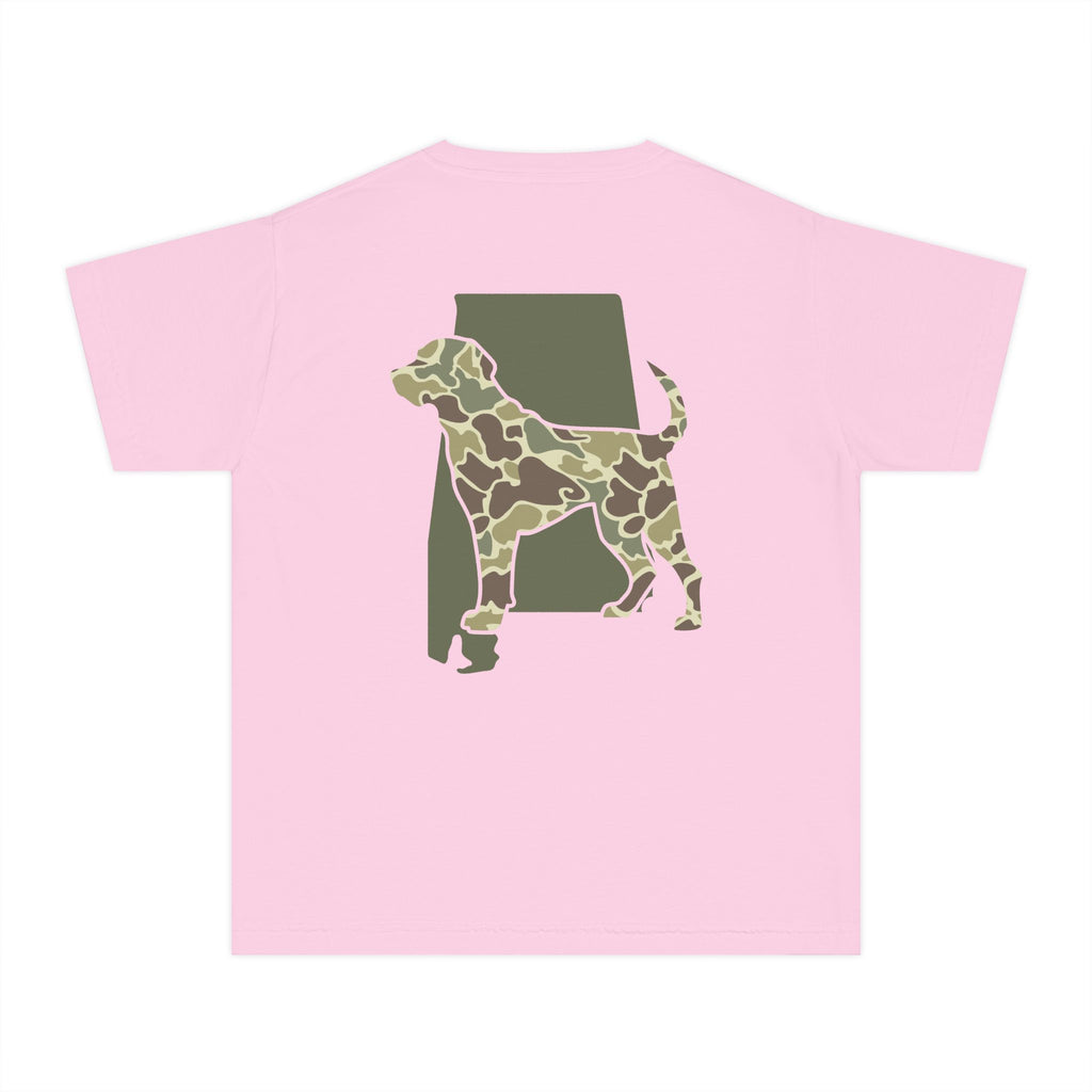 Alabama Camo Hunting Dog Youth Midweight Tee - Fun Farm-Themed Shirt