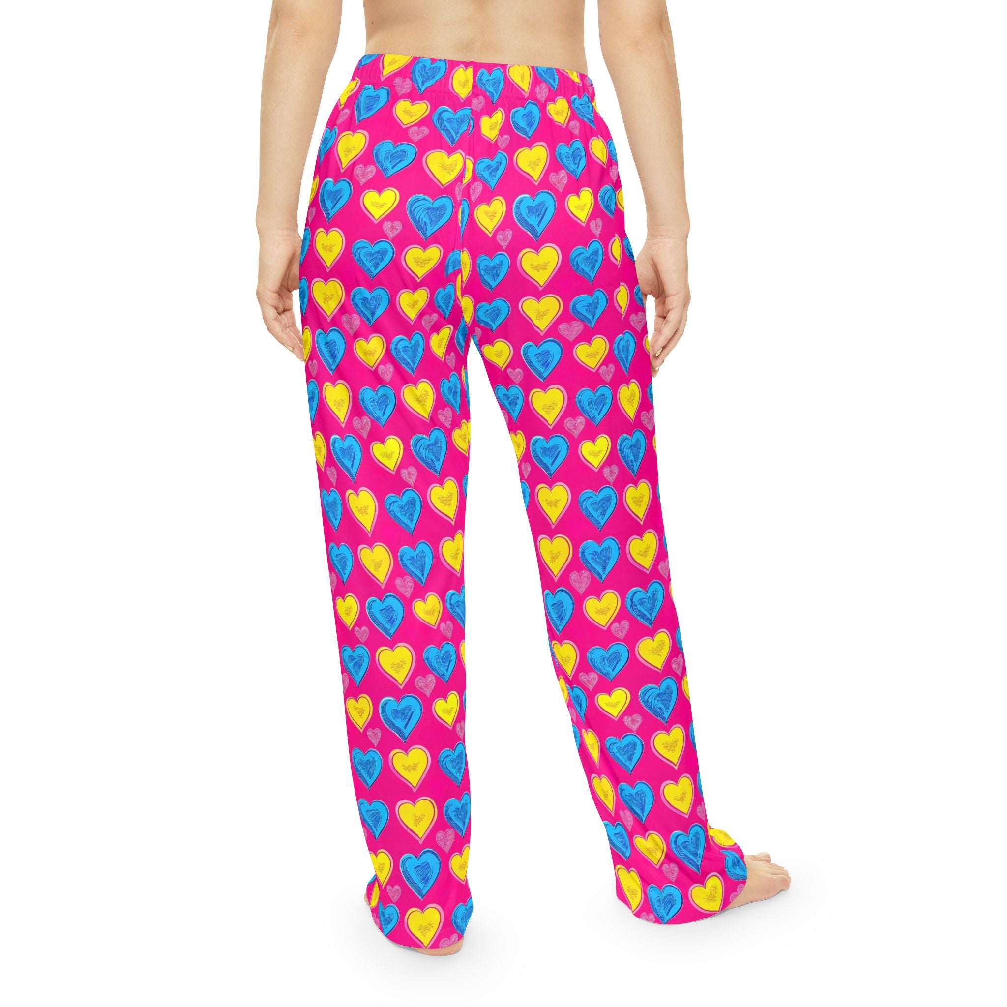 Women's Heart-Print Pajama Pants — Bright Pink All-Over-Print Sleep Lounge Pants