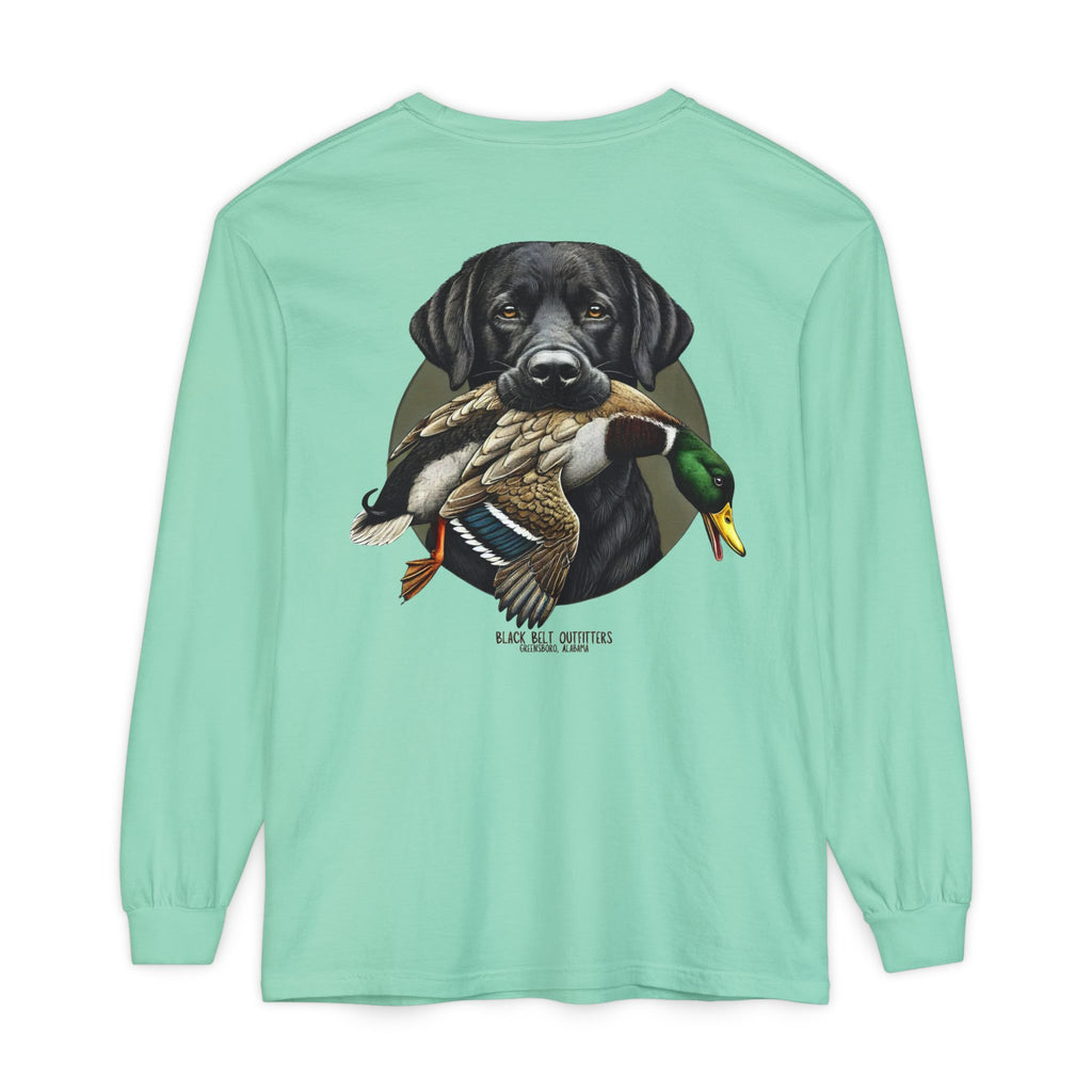 Black Lab Duck Dog Unisex Garment-Dyed Long Sleeve T-Shirt, Casual Wear, Gift for Him/Her, Streetwear, Everyday Comfort, Comfortable Layering
