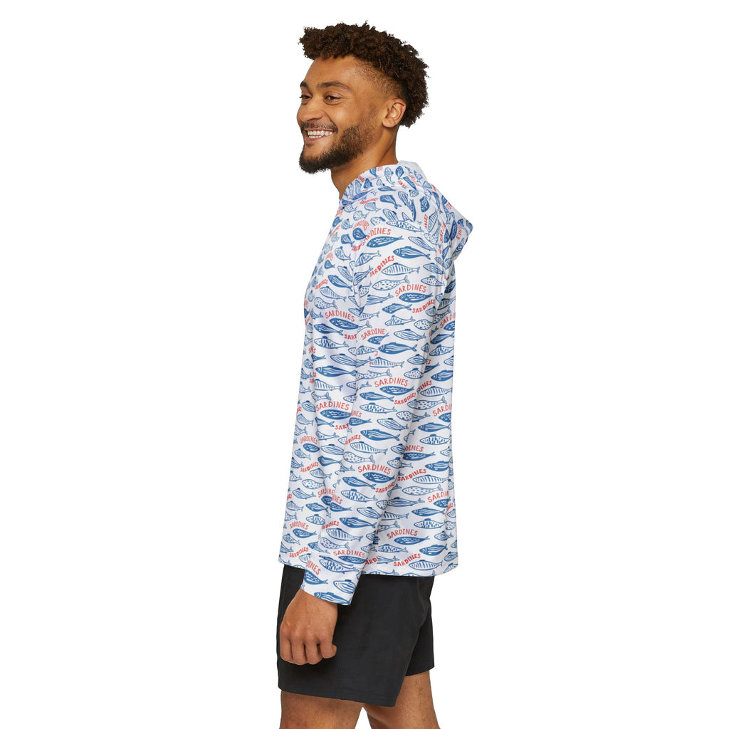Whimsy Sardine Pattern Warmup Hoodie – All-Over-Print Coastal Fishing Pullover