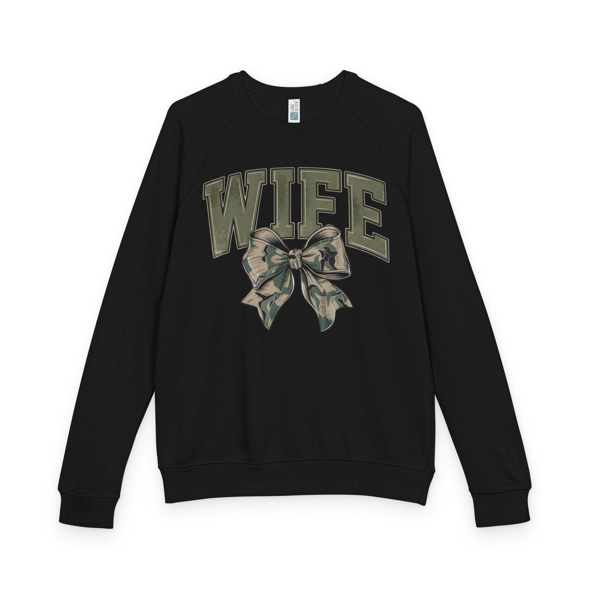 WIFE Camo Bow Crewneck Sweatshirt – Military-Inspired Cozy Pullover for Brides & Military Spouses