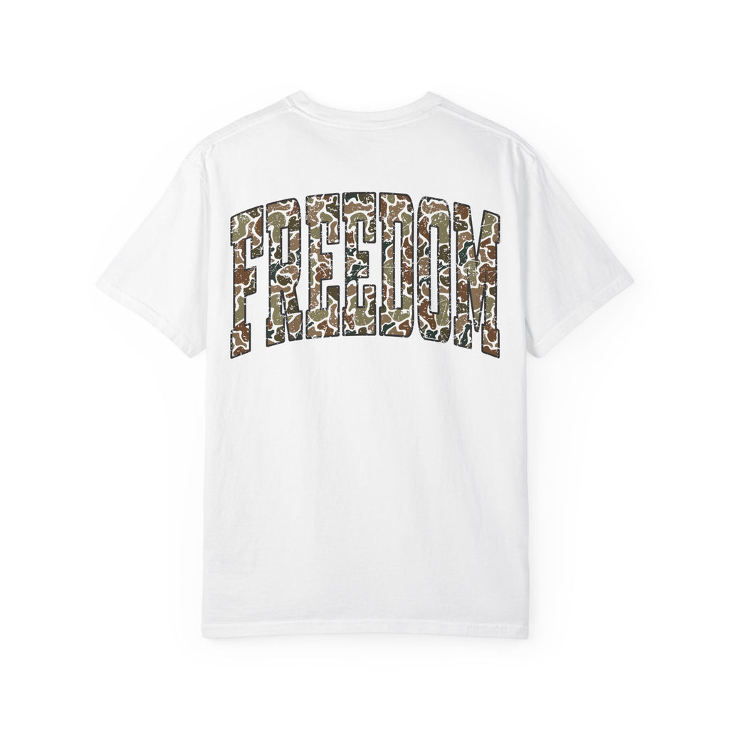 Unisex Camo Freedom Graphic T-Shirt, Casual Wear, Inspirational Gift, Summer Tee, Eco-Friendly Apparel