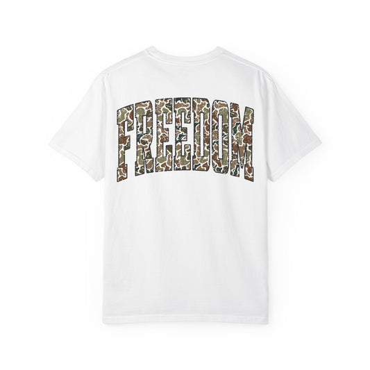 Unisex Camo Freedom Graphic T-Shirt, Casual Wear, Inspirational Gift, Summer Tee, Eco-Friendly Apparel
