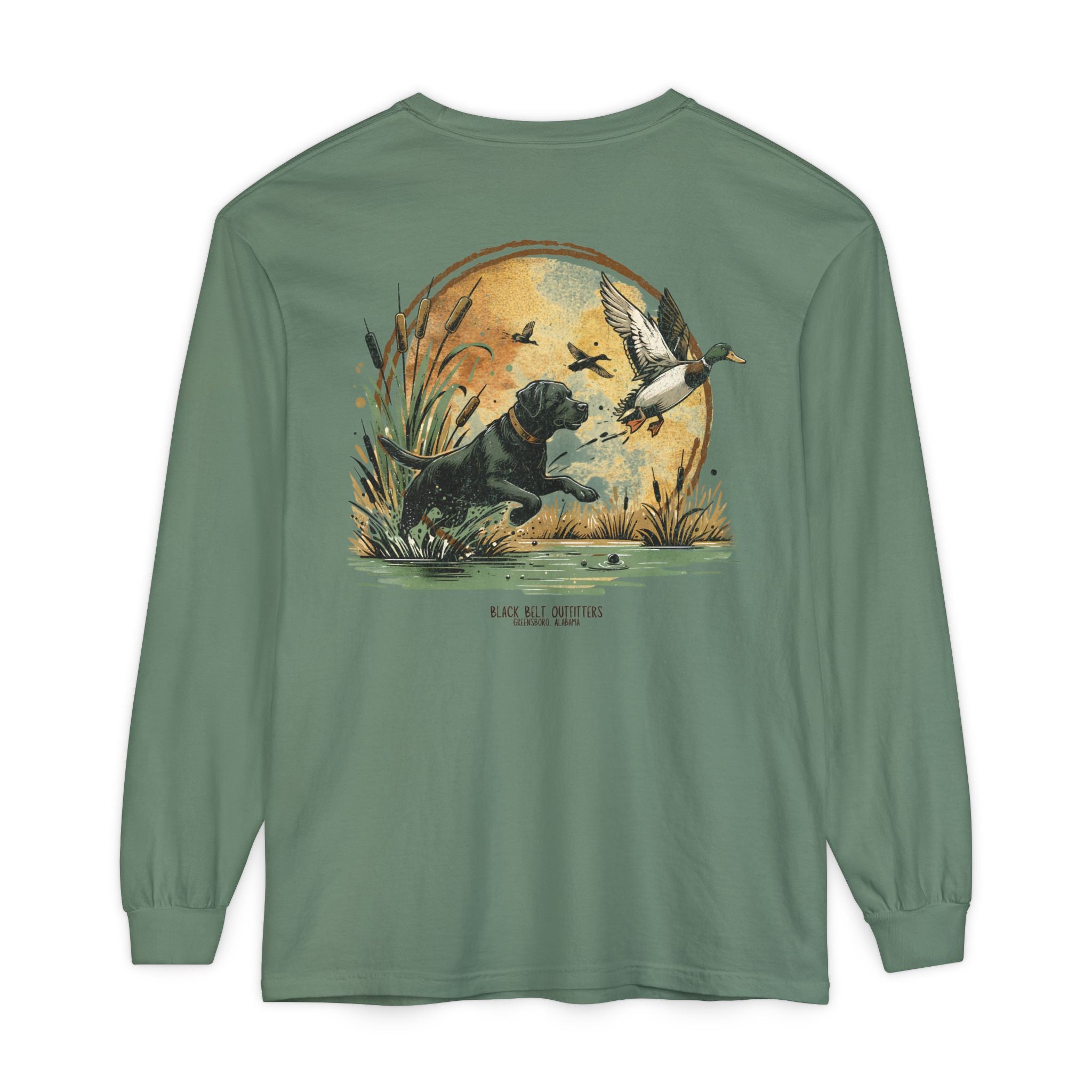 Duck Dog The Chase Unisex Garment-Dyed Long Sleeve T-Shirt, Casual Wear, Gift for Him/Her, Streetwear, Everyday Comfort, Comfortable Layering