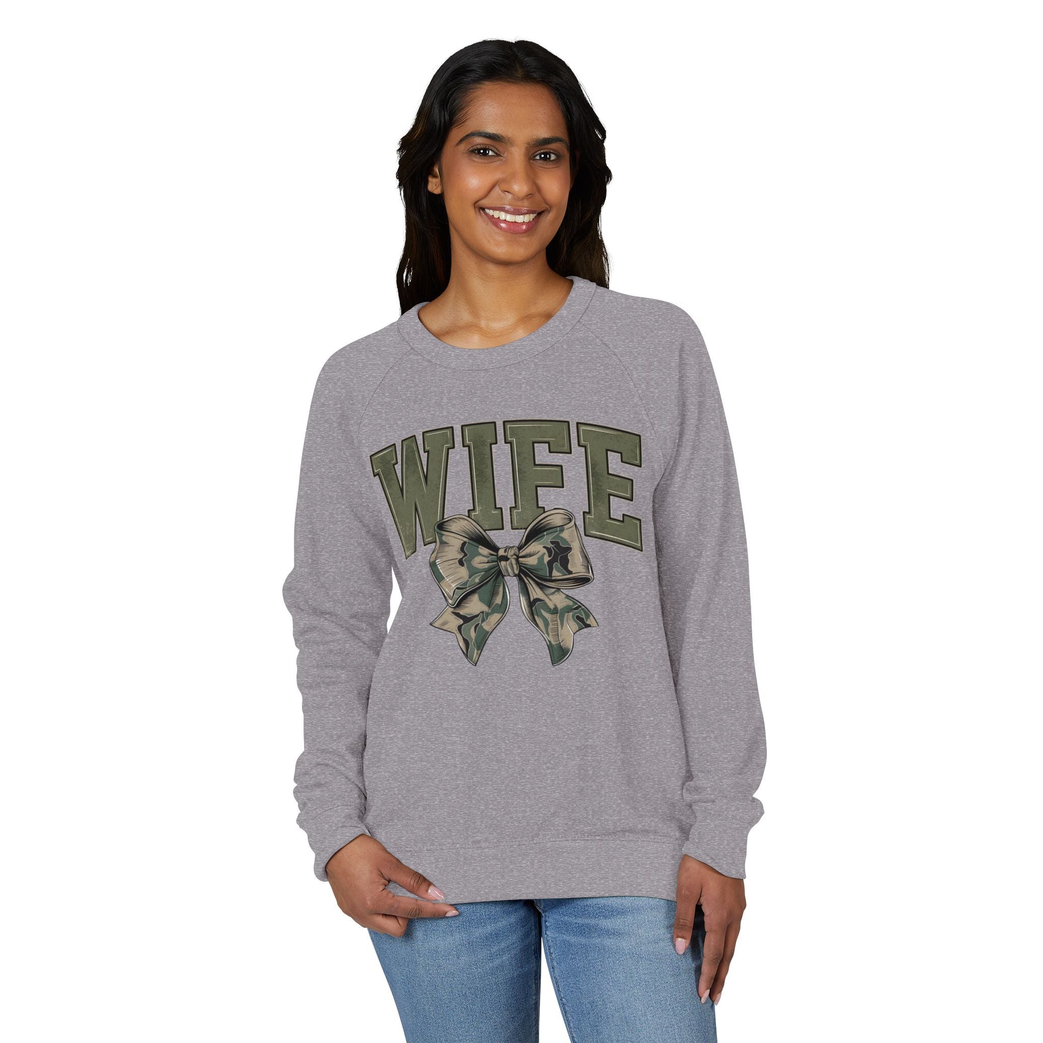 WIFE Camo Bow Crewneck Sweatshirt – Military-Inspired Cozy Pullover for Brides & Military Spouses