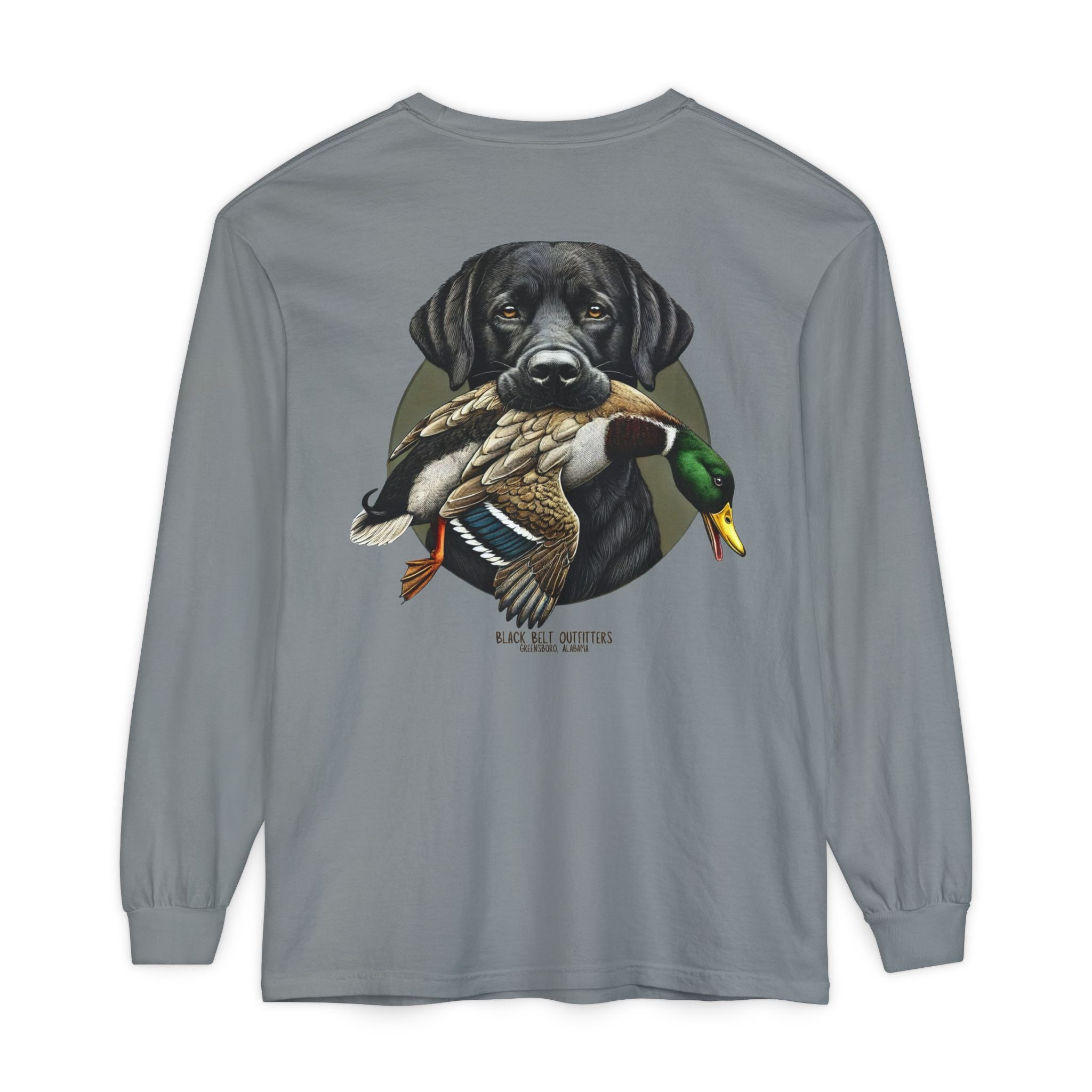 Black Lab Duck Dog Unisex Garment-Dyed Long Sleeve T-Shirt, Casual Wear, Gift for Him/Her, Streetwear, Everyday Comfort, Comfortable Layering
