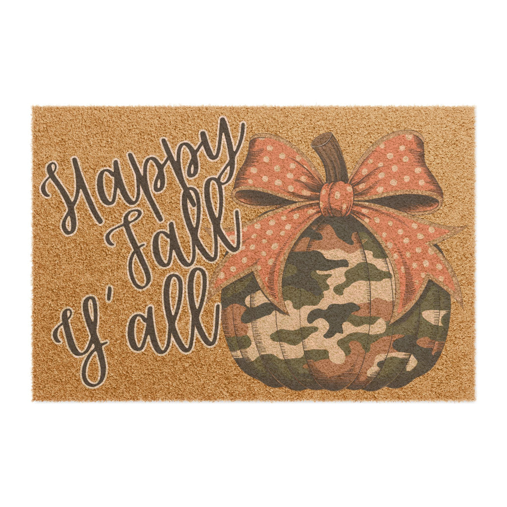 Fall Pumpkin Doormat, Happy Fall Y'all Entrance Mat, Autumn Home Decor, Seasonal Welcome Mat, Halloween Gift Idea, Rustic Front Door Mat