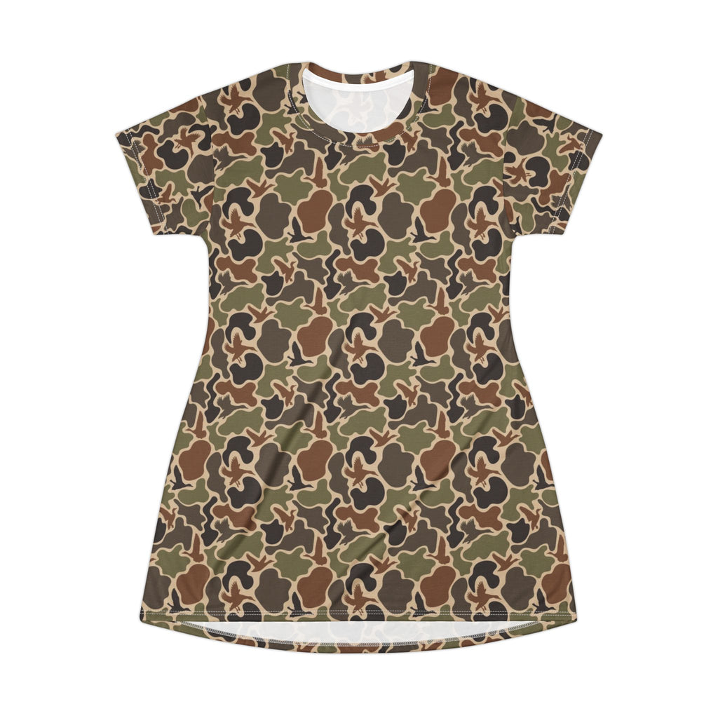Duck Camo T-Shirt Dress — All-Over Print Casual A-Line Dress
