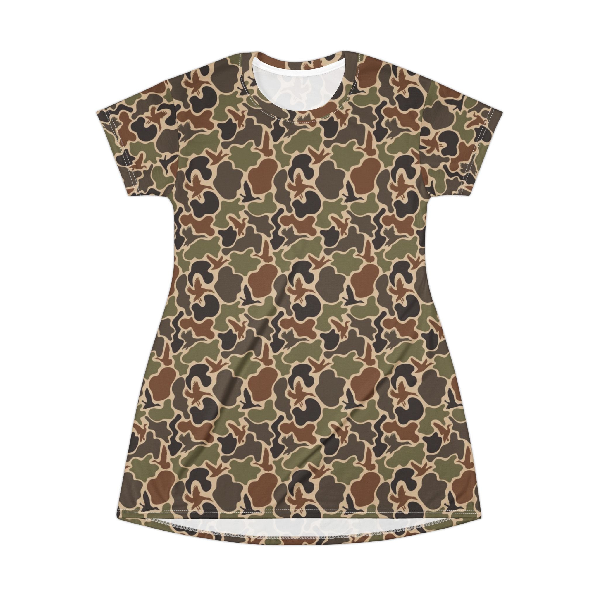 Duck Camo T-Shirt Dress — All-Over Print Casual A-Line Dress