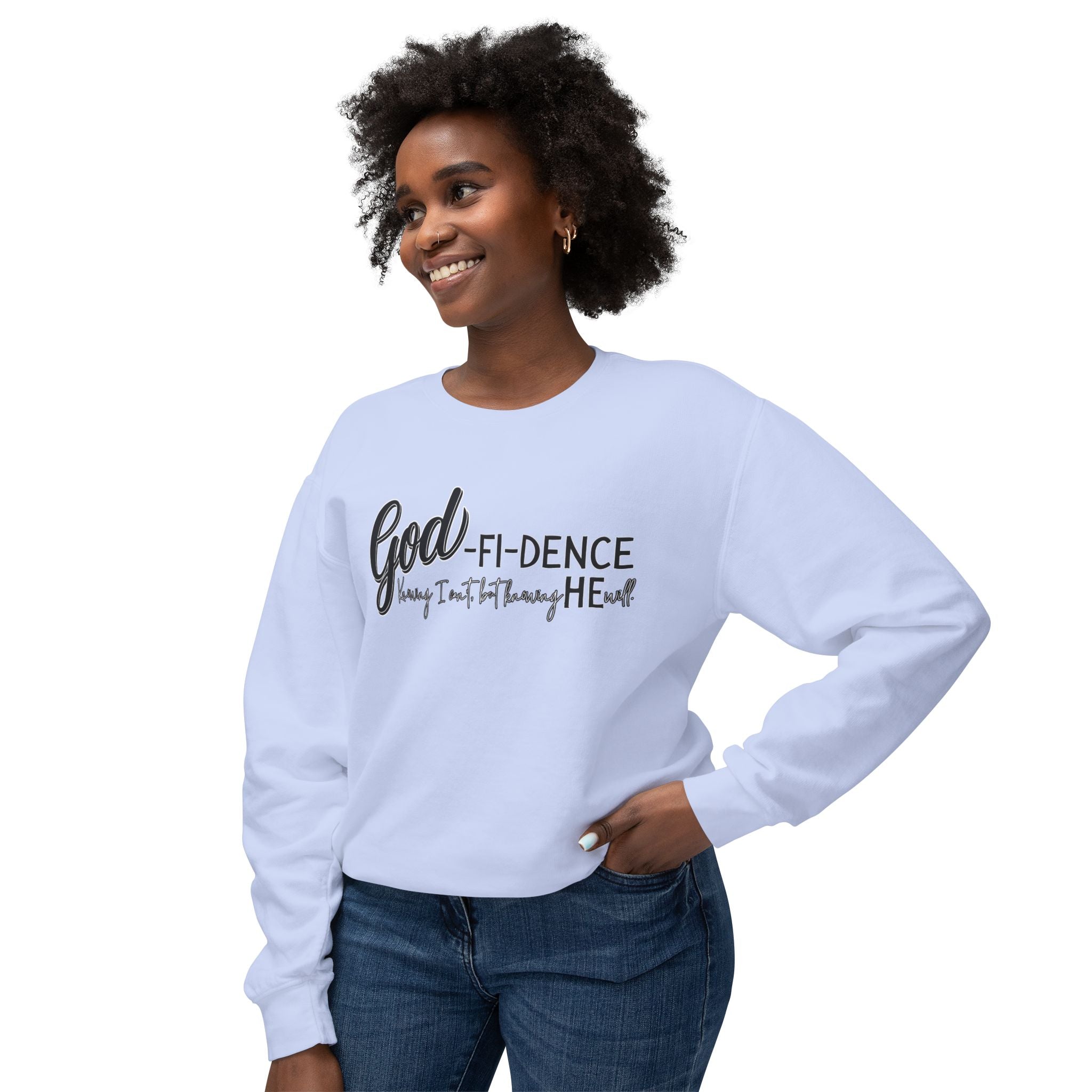 GOD-fi-dence Comfort Crewneck Sweatshirt - Godfidence Quote, Inspirational Gift, Cozy Apparel, Casual Wear, Unisex Style