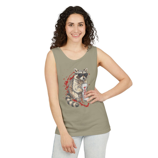Soda Drinking, Sunglasses, Raccoon Tank Top
