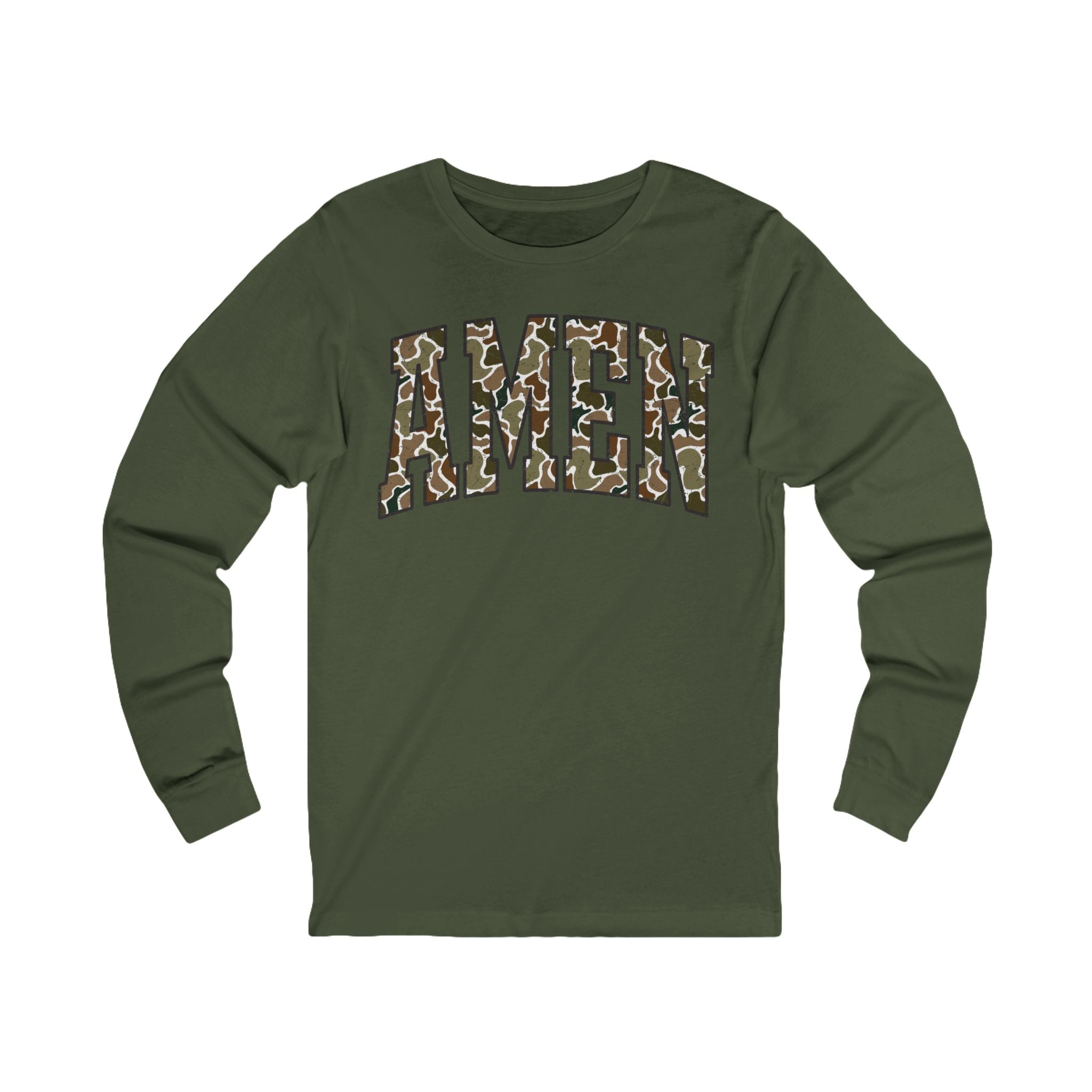 Camo AMEN Long Sleeve Tee — Christian Faith Graphic Shirt