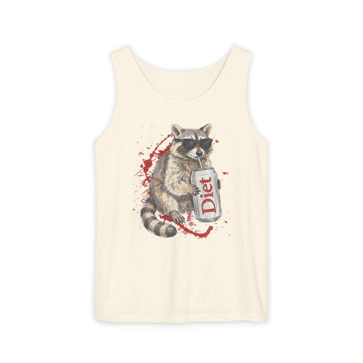 Soda Drinking, Sunglasses, Raccoon Tank Top