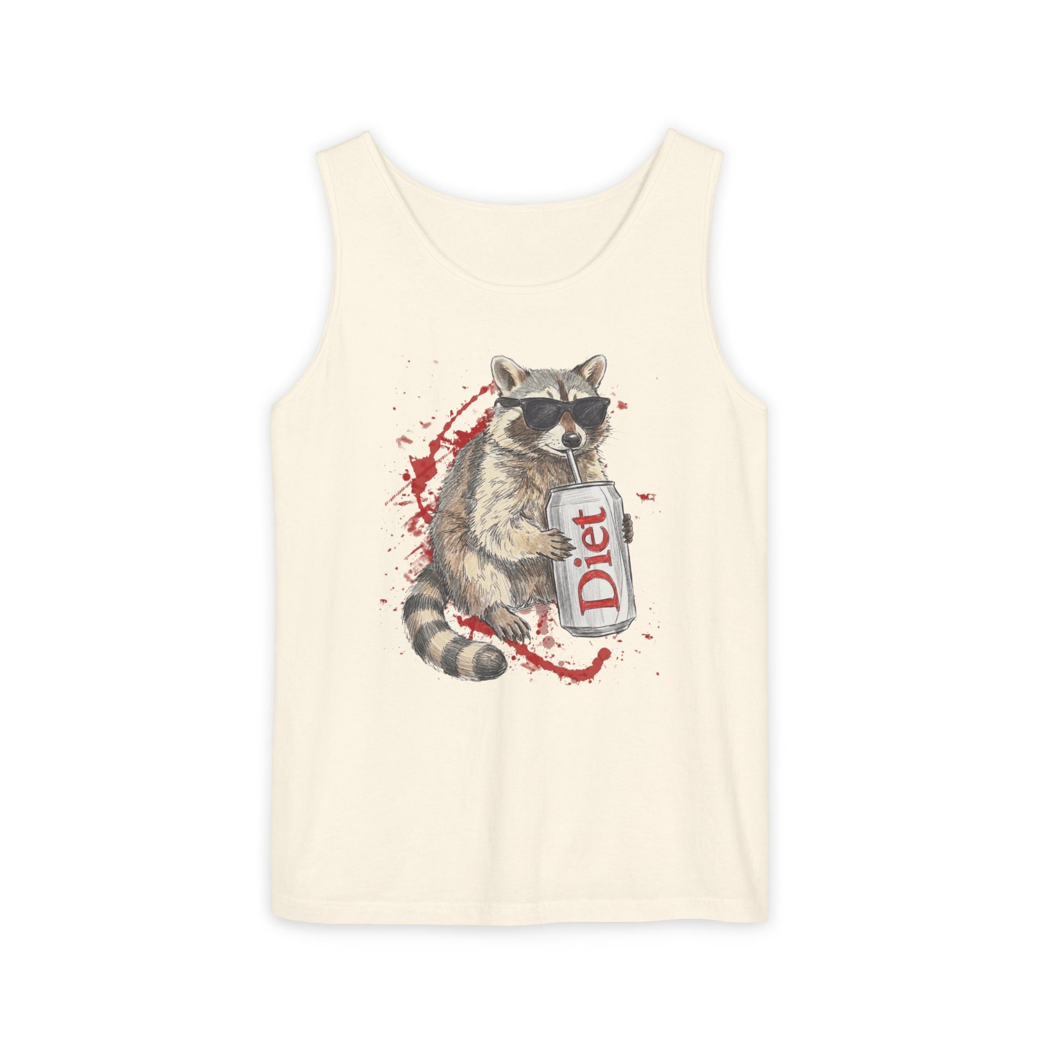 Soda Drinking, Sunglasses, Raccoon Tank Top