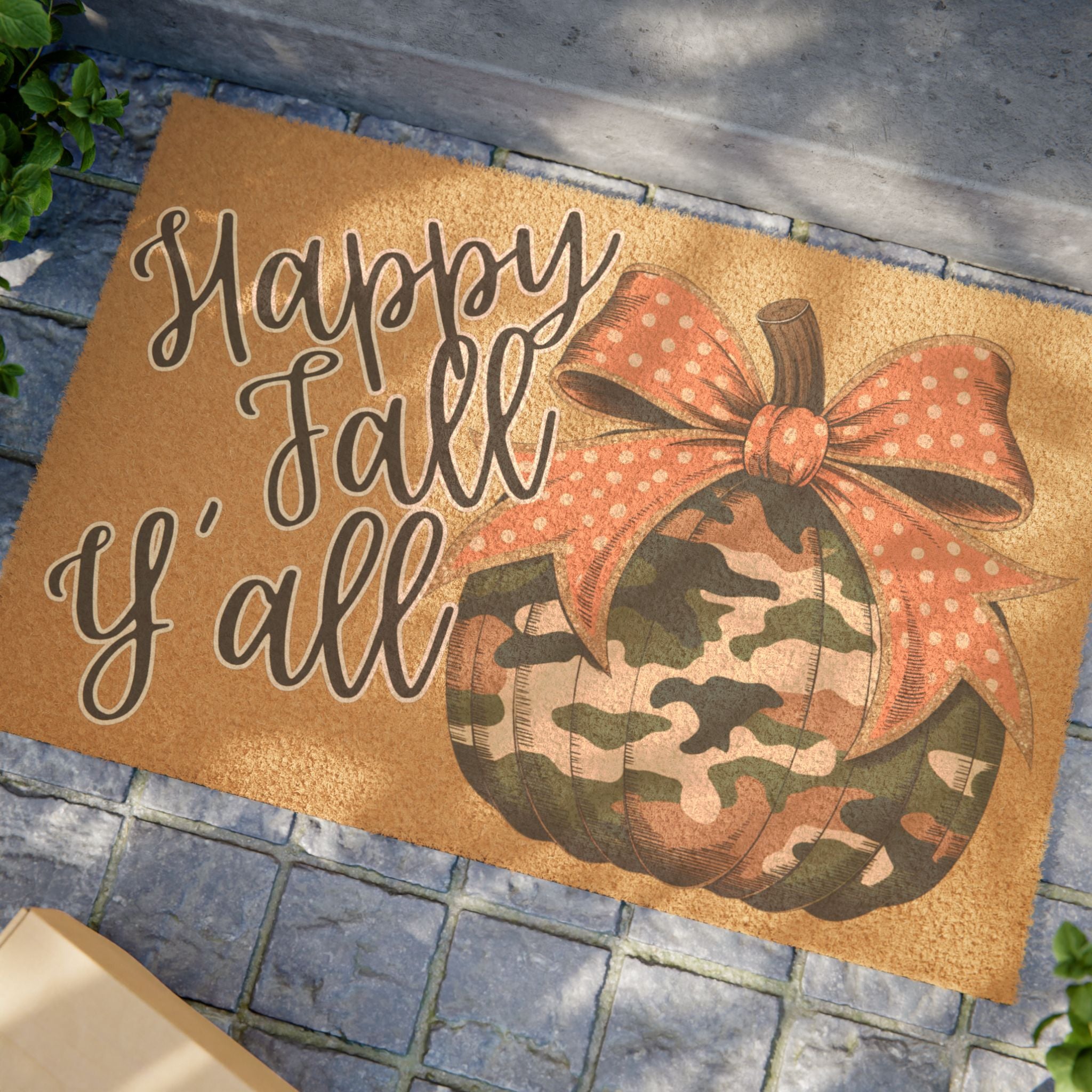 Fall Pumpkin Doormat, Happy Fall Y'all Entrance Mat, Autumn Home Decor, Seasonal Welcome Mat, Halloween Gift Idea, Rustic Front Door Mat