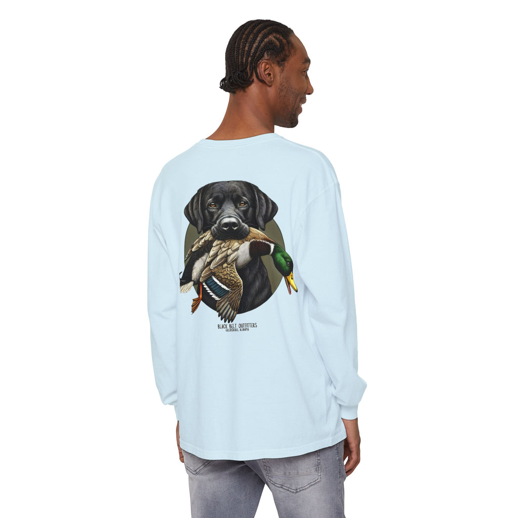 Black Lab Duck Dog Unisex Garment-Dyed Long Sleeve T-Shirt, Casual Wear, Gift for Him/Her, Streetwear, Everyday Comfort, Comfortable Layering