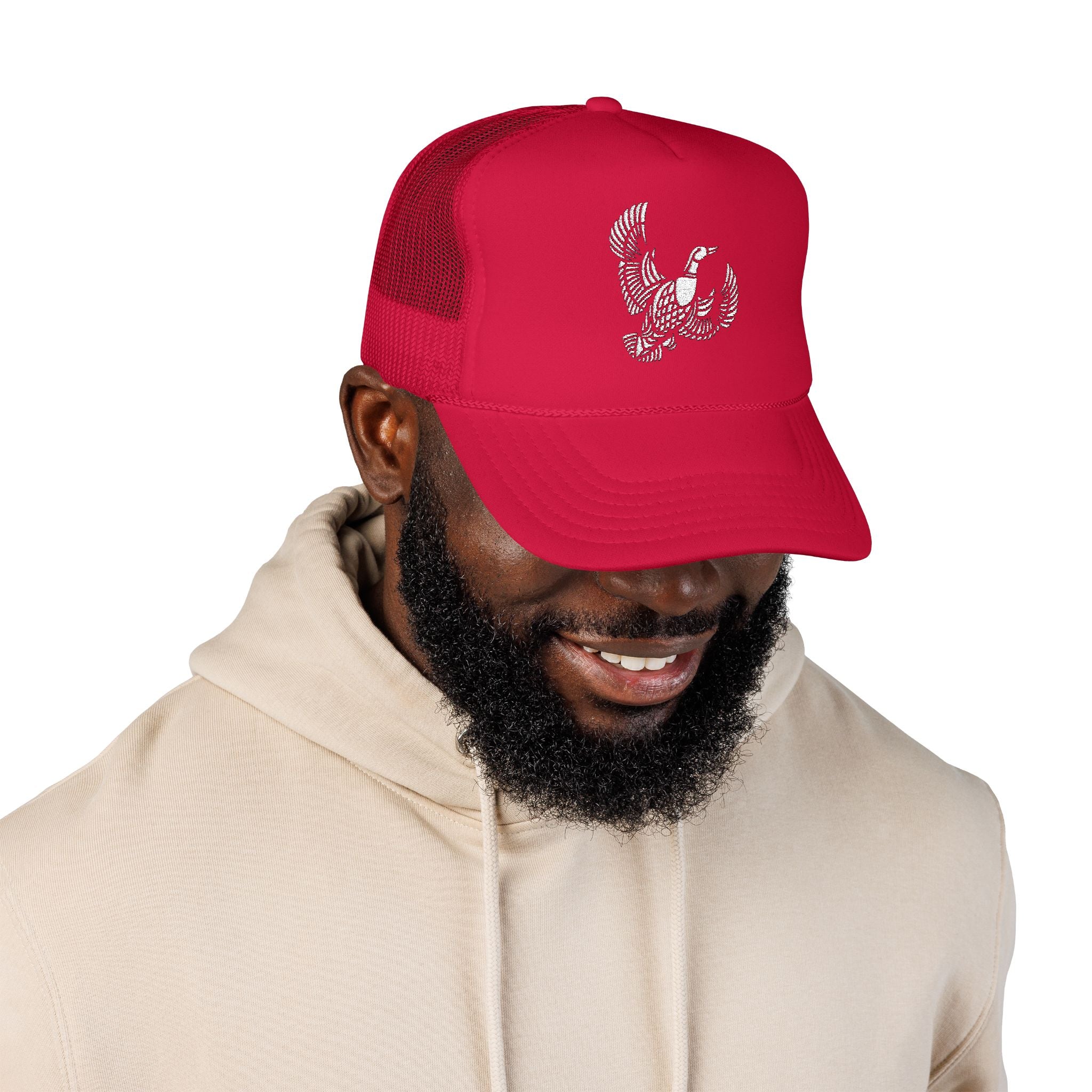 Flying Duck Embroidered Foam Trucker Hat - Stylish Outdoor Cap, Perfect Gift for Festivals, Sports Events, Casual Outings, Nature Lovers
