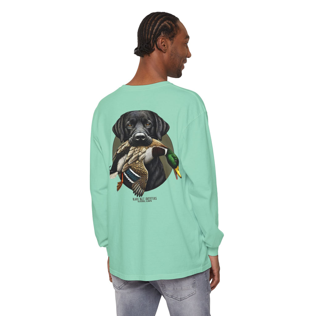 Black Lab Duck Dog Unisex Garment-Dyed Long Sleeve T-Shirt, Casual Wear, Gift for Him/Her, Streetwear, Everyday Comfort, Comfortable Layering