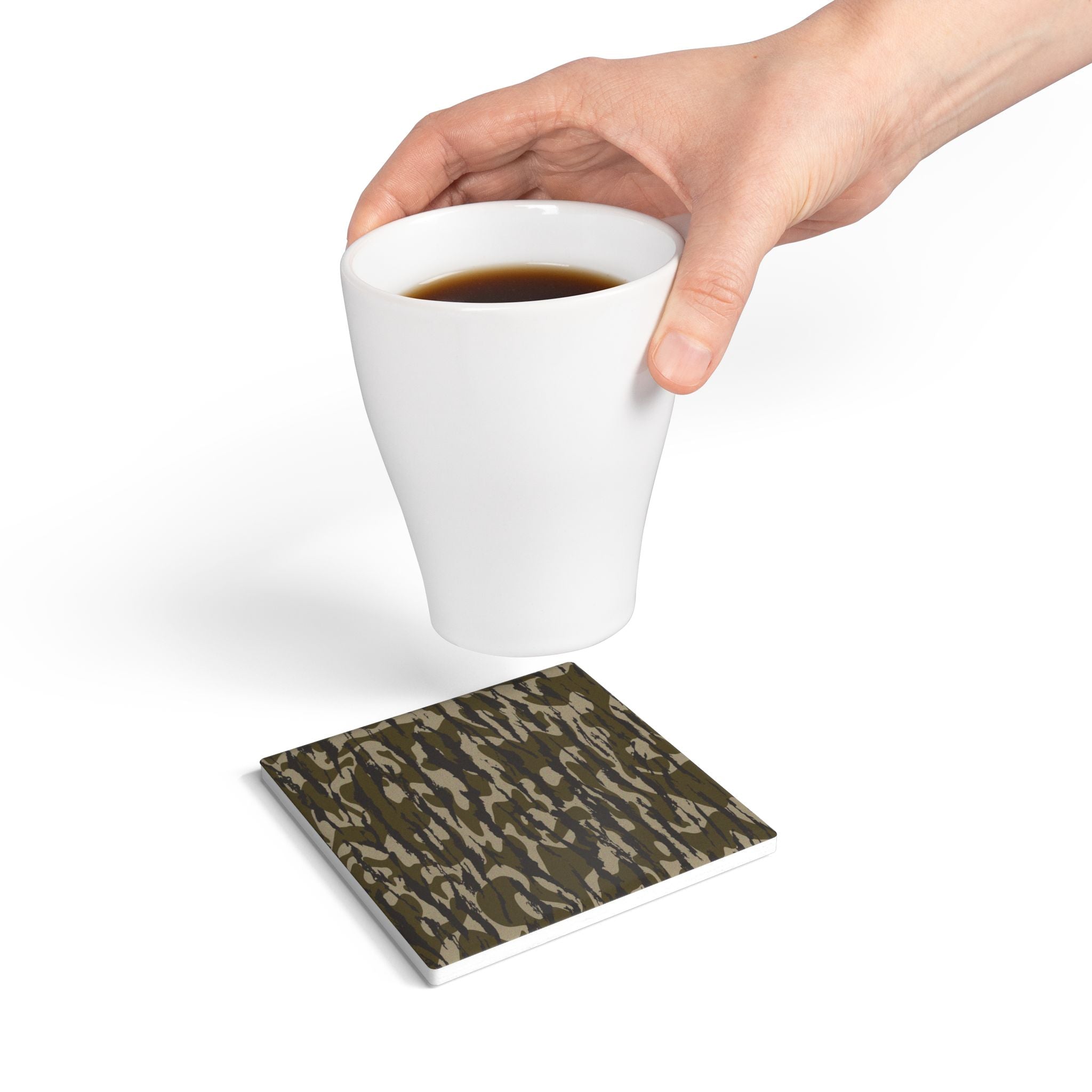 Trendy Camo Ceramic Coaster Set, Eco-Friendly Drinkware, Rustic Home Decor, Perfect for Military Enthusiasts, Gift for Dad