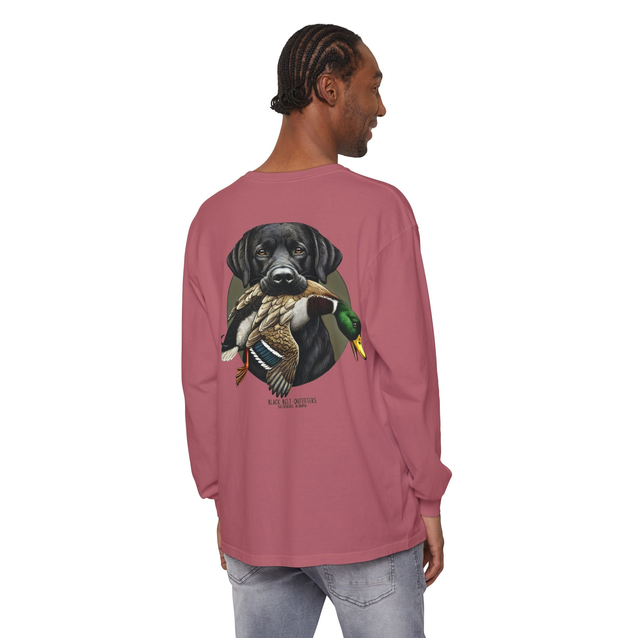 Black Lab Duck Dog Unisex Garment-Dyed Long Sleeve T-Shirt, Casual Wear, Gift for Him/Her, Streetwear, Everyday Comfort, Comfortable Layering