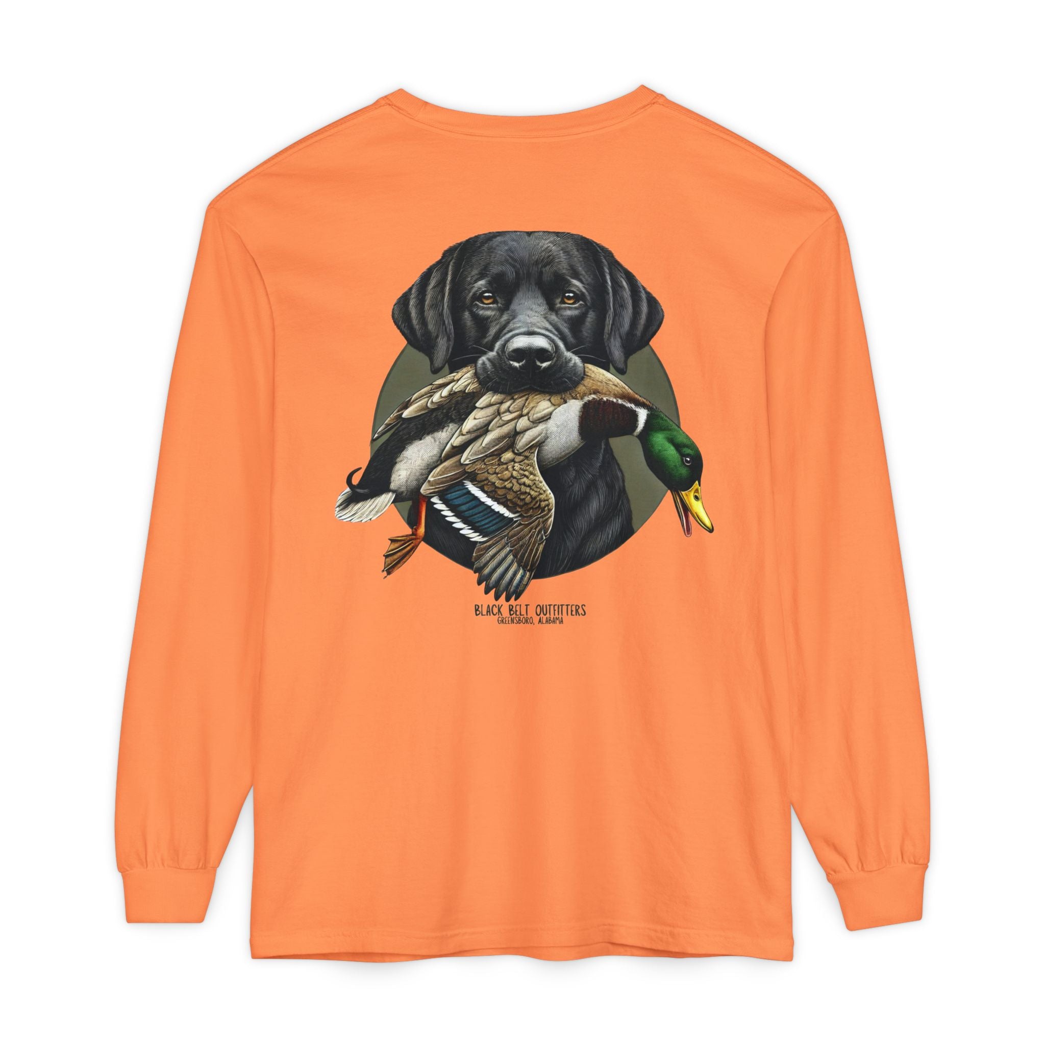 Black Lab Duck Dog Unisex Garment-Dyed Long Sleeve T-Shirt, Casual Wear, Gift for Him/Her, Streetwear, Everyday Comfort, Comfortable Layering