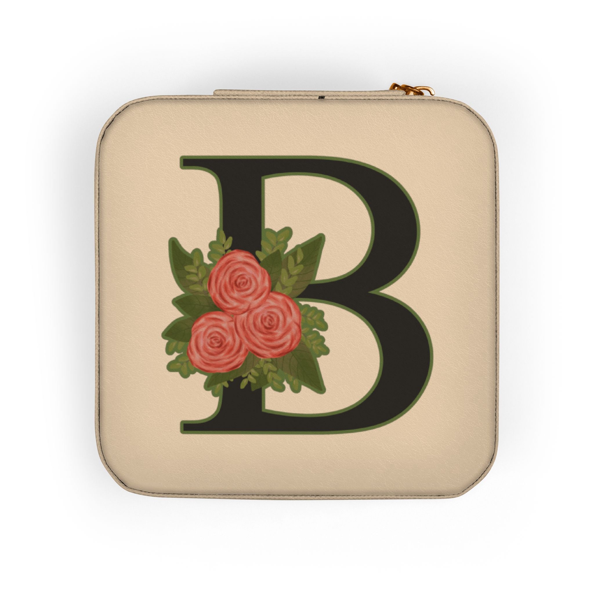Monogram 'B' Floral Jewelry Travel Case — Compact Pink Jewelry Organizer