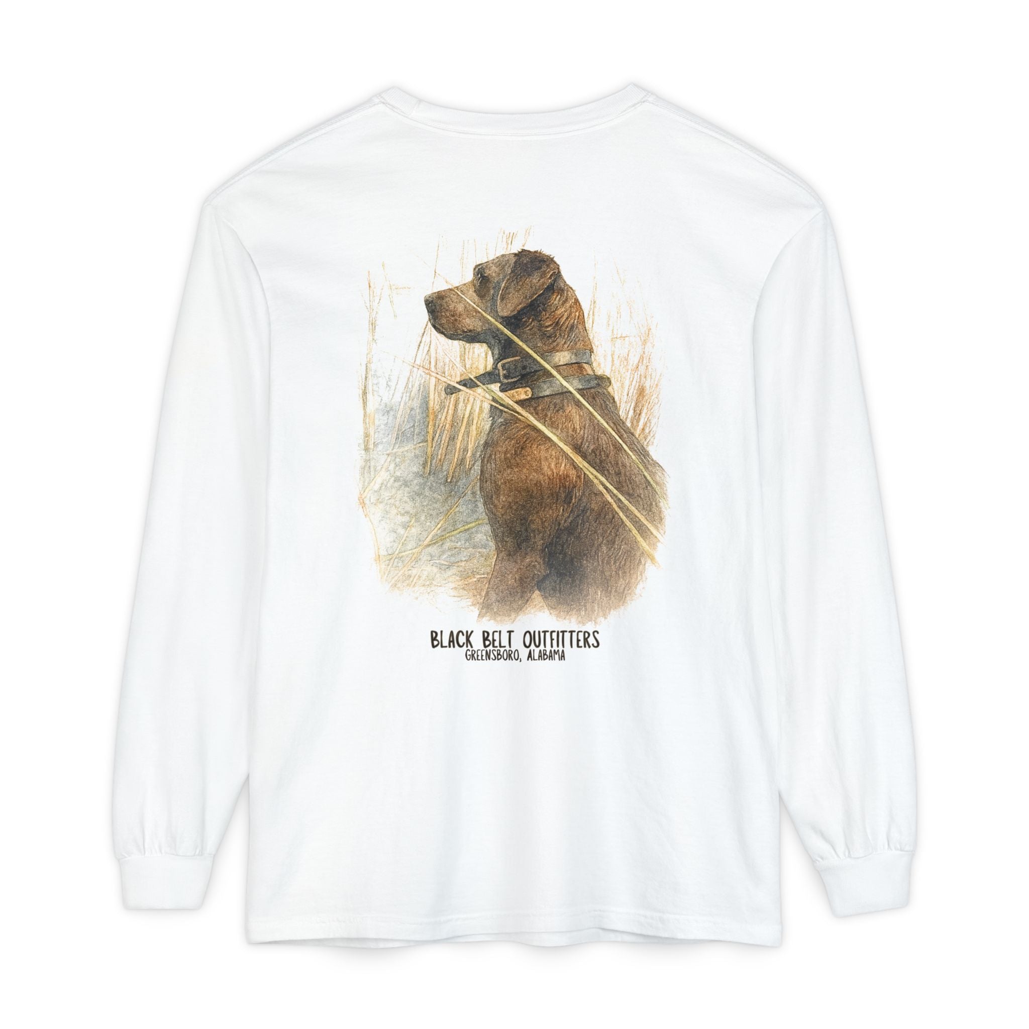 Mae the Duck Dog Lab Unisex Garment-Dyed Long Sleeve T-Shirt, Casual Wear, Gift for Him/Her, Streetwear, Everyday Comfort, Comfortable Layering
