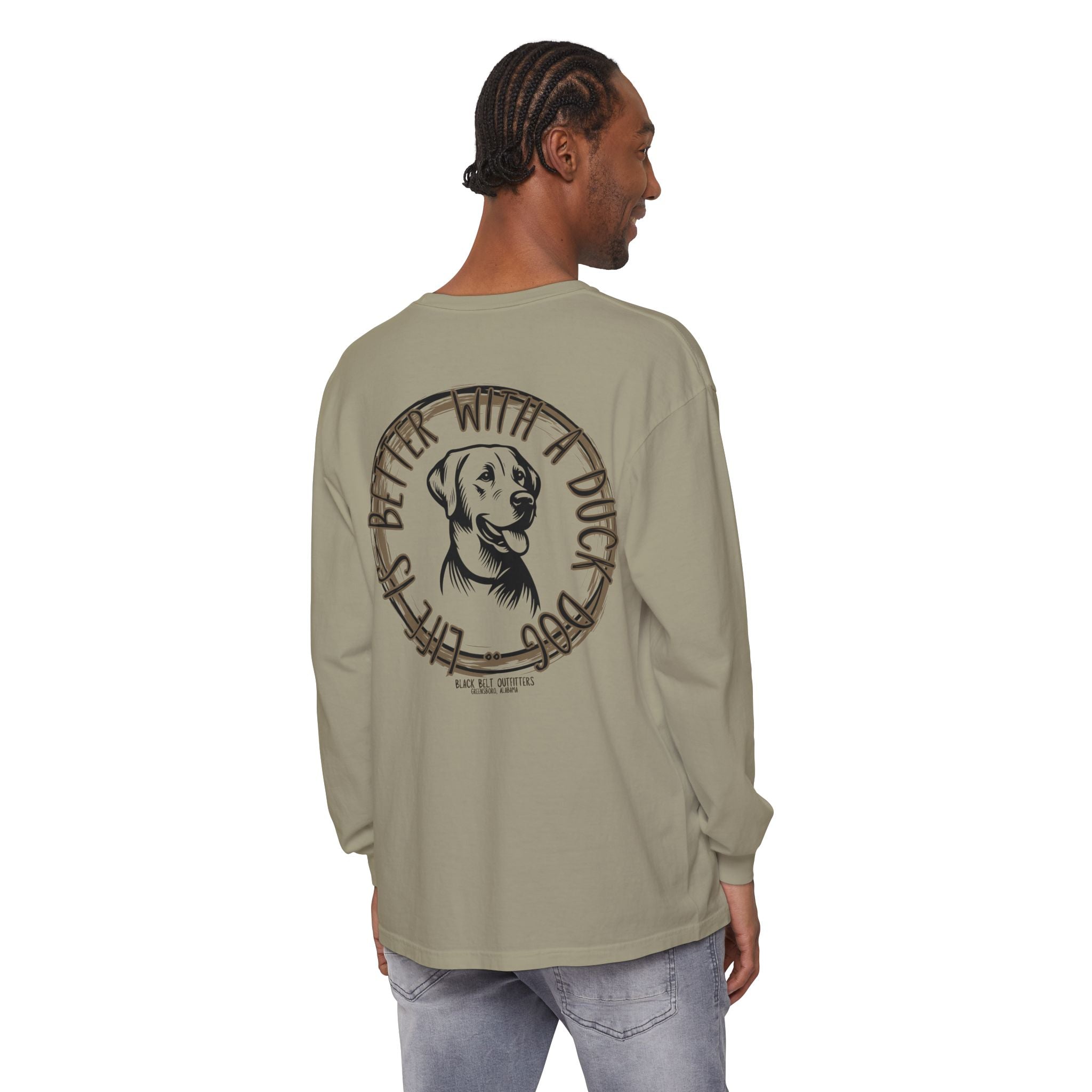 Life is Better With a Duck Dog Unisex Garment-Dyed Long Sleeve T-Shirt, Casual Wear, Gift for Him/Her, Streetwear, Everyday Comfort, Comfortable Layering