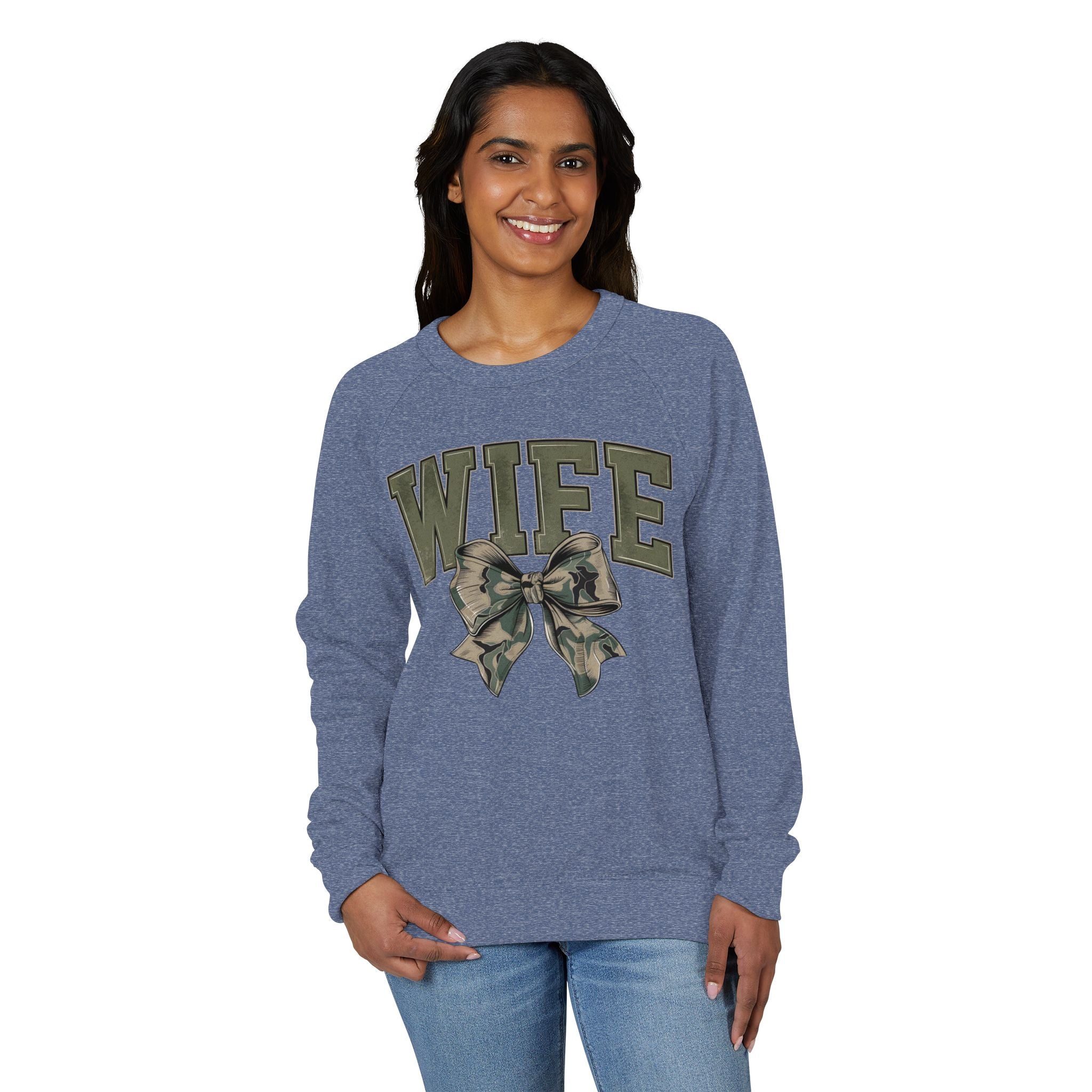 WIFE Camo Bow Crewneck Sweatshirt – Military-Inspired Cozy Pullover for Brides & Military Spouses