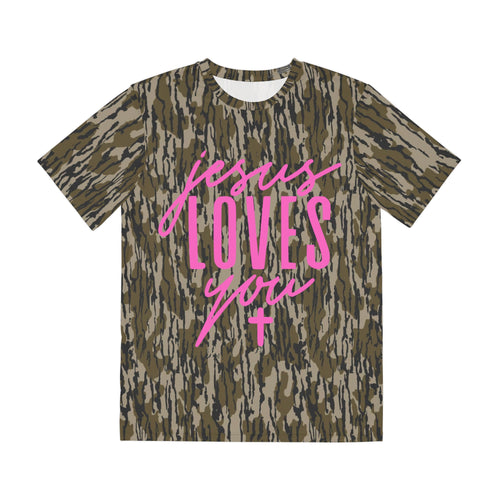 (Pink) Jesus Loves You Camo Tee — Christian Camouflage Shirt