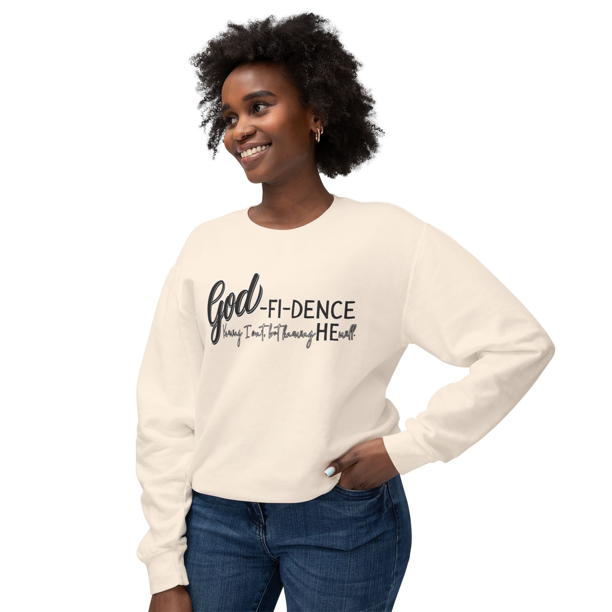 GOD-fi-dence Comfort Crewneck Sweatshirt - Godfidence Quote, Inspirational Gift, Cozy Apparel, Casual Wear, Unisex Style