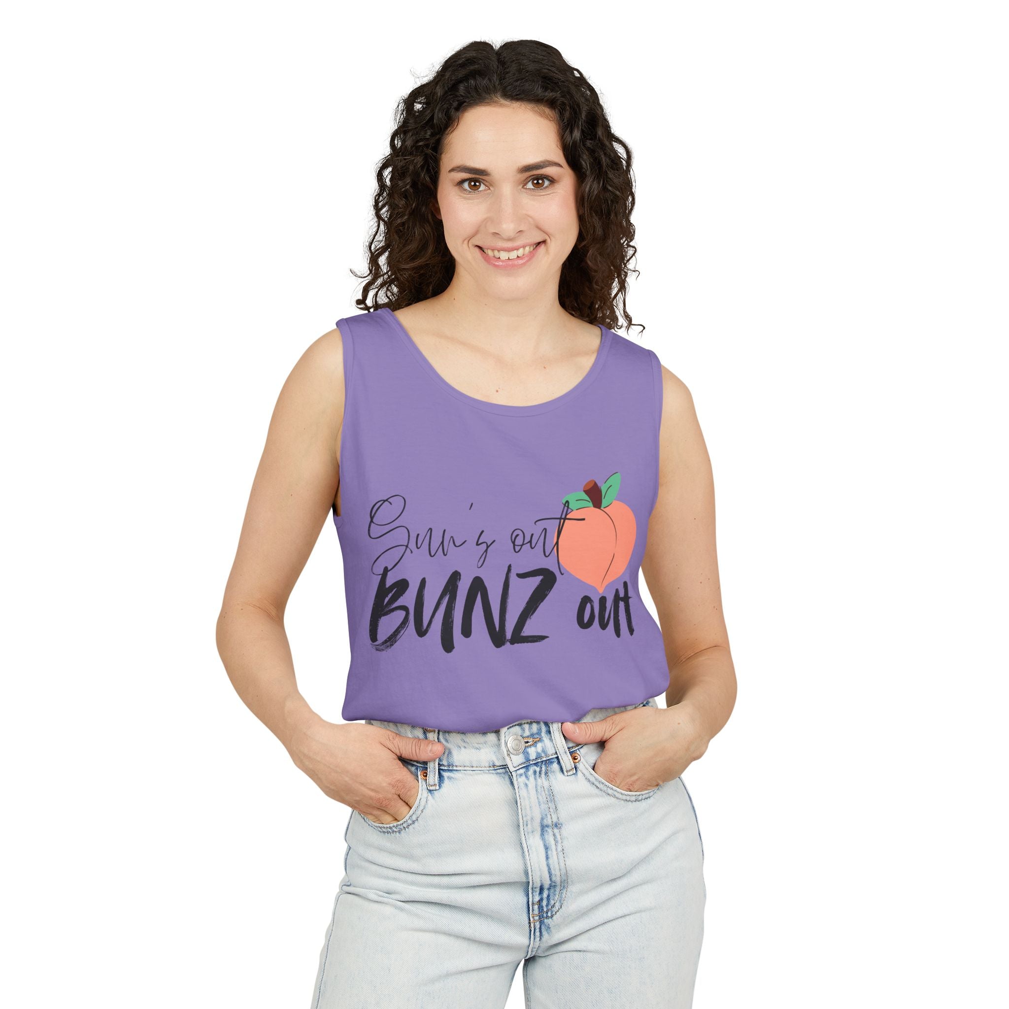 Sun’s Out Bunz Out Tank Top — Cute Peach Graphic Summer Tank