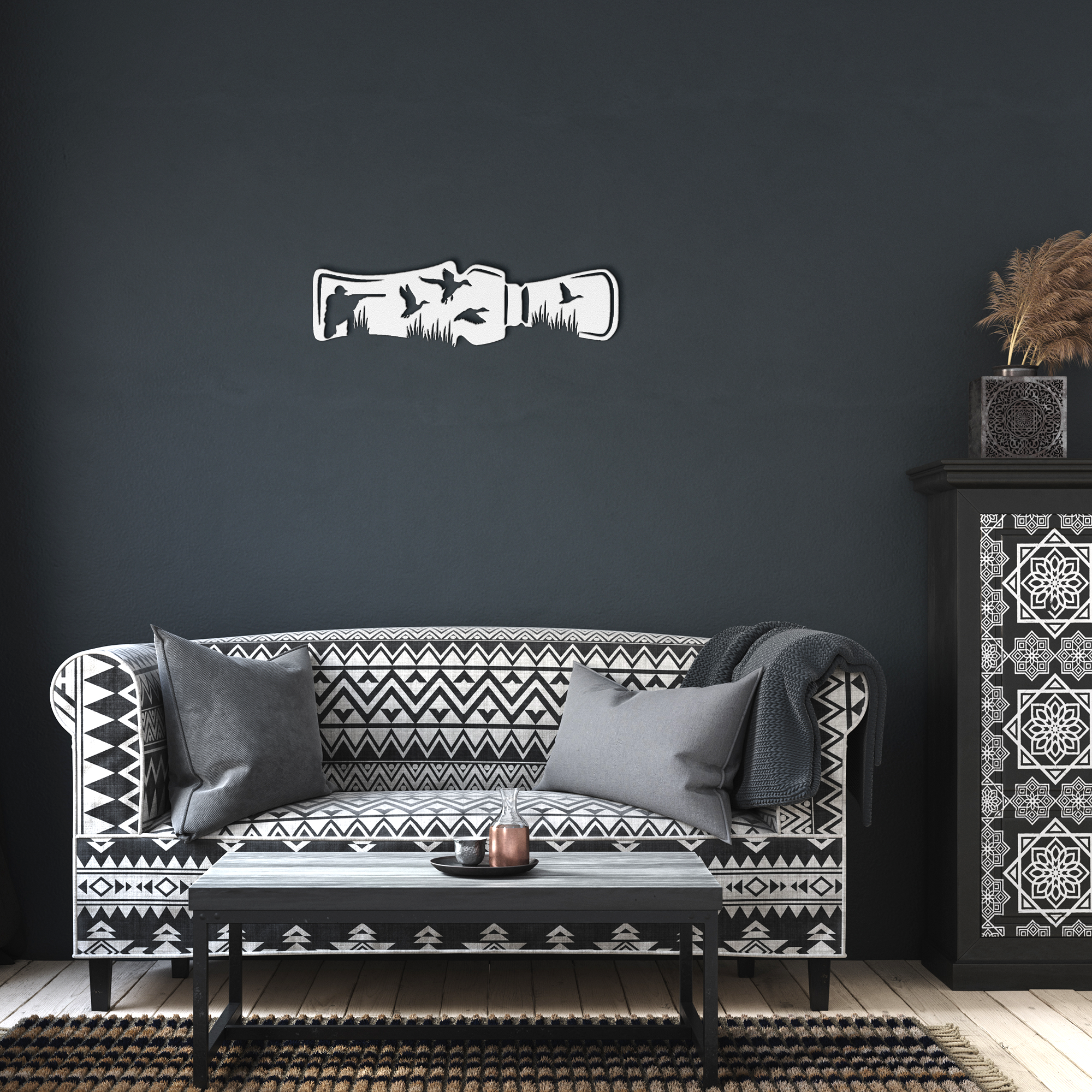 Duck_Call_Metal_Sign_White_Dark_Living_Room_Mockup.png